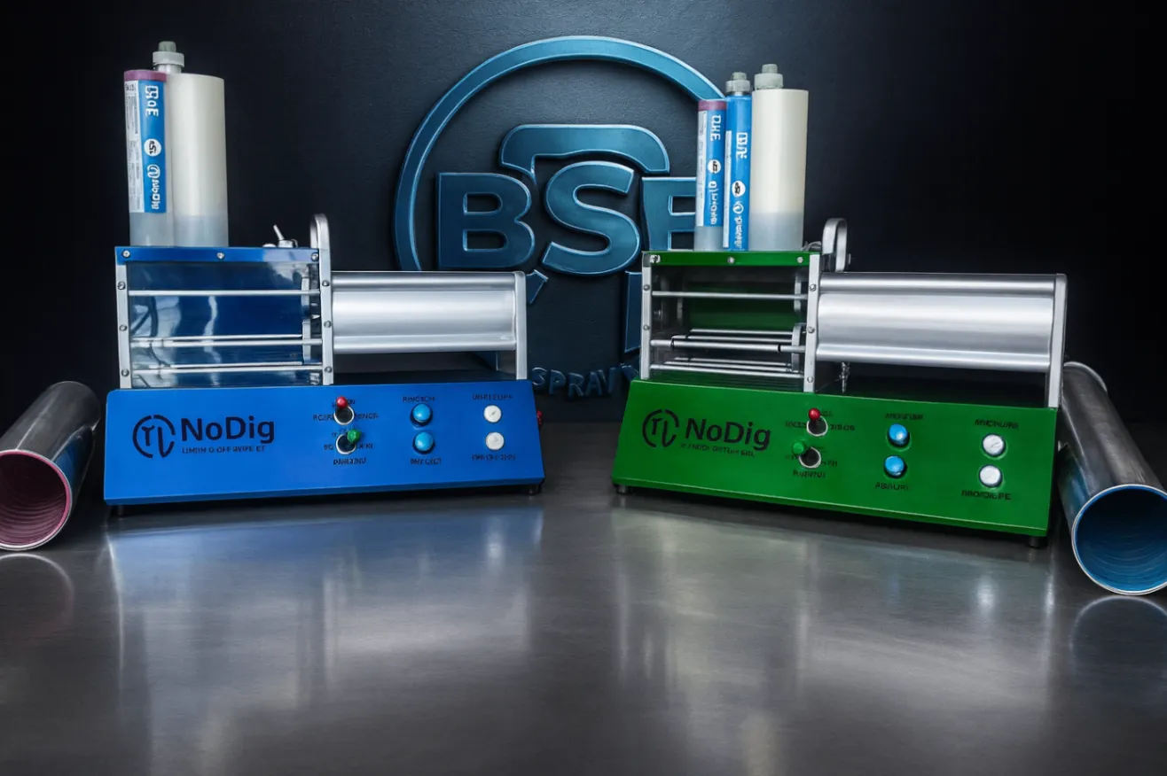 NoDig ProLight machine with the BSE epoxy system — equipment for epoxy pipe rehabilitation